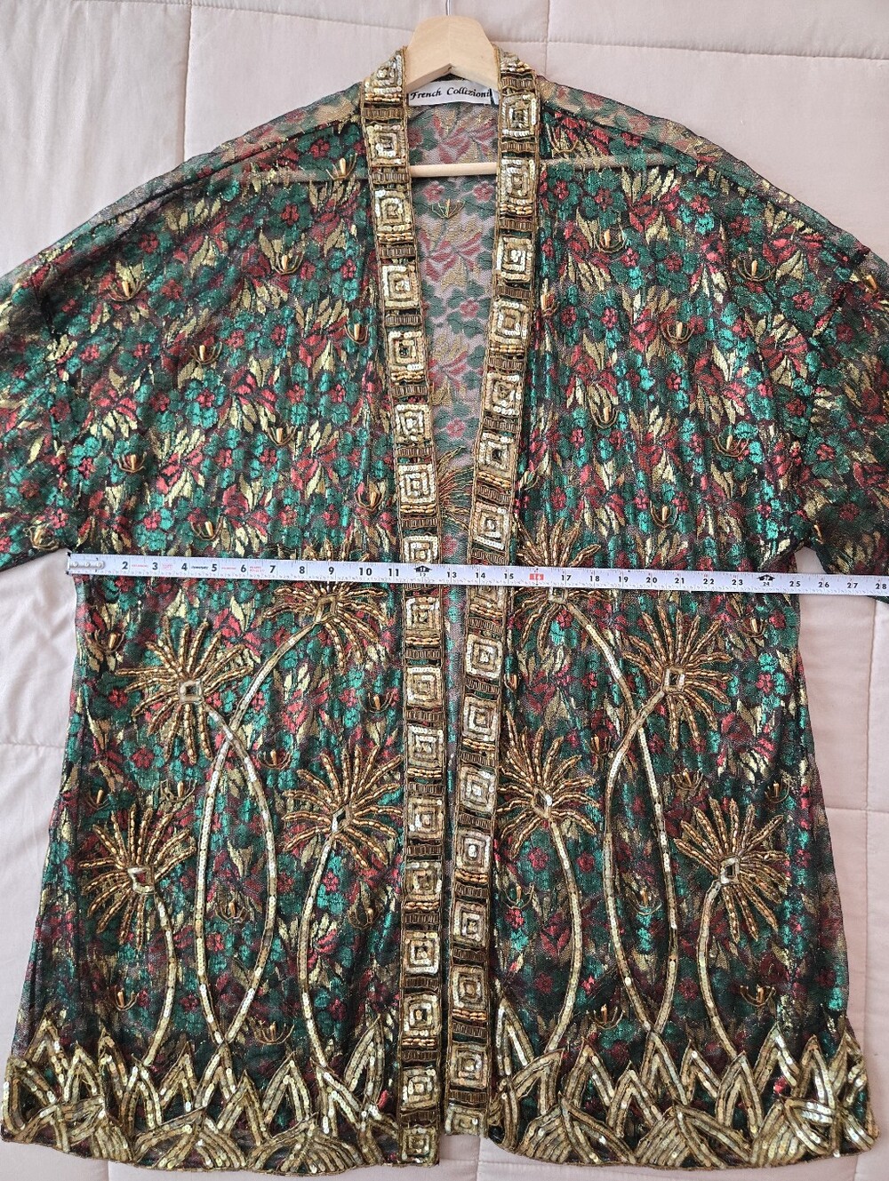 Vintage French Collizioni Embellished Floral Palm Trees Sheer Beaded Duster 2X - Picture 9 of 10